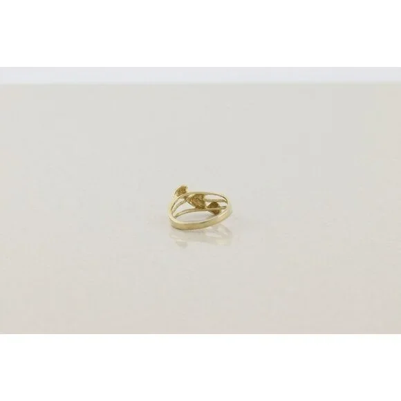 10k Yellow Gold Diamond Three Heart Ring Dainty Woman Teen Girl Size 5 1/2